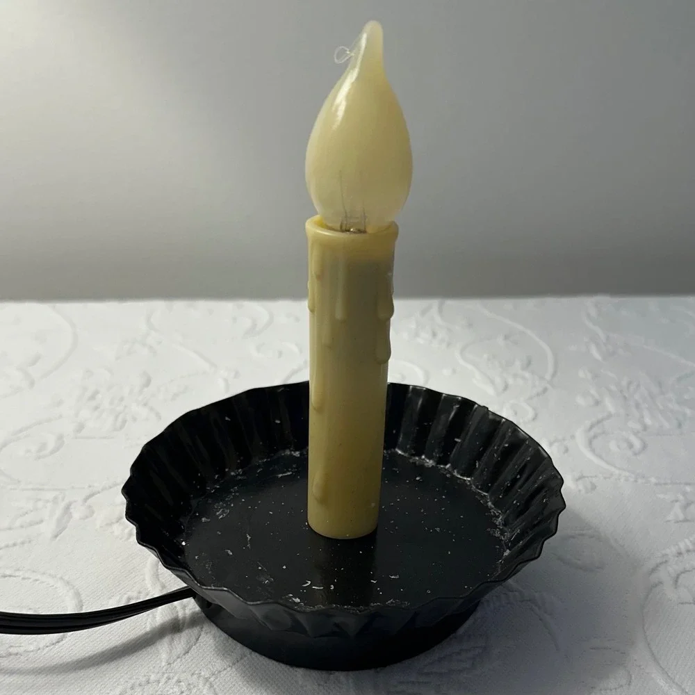 Vintage 90s Christmas Tree Shops Primitive Farmhouse Electric Candle Lamp New